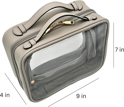 JAZD Clear Makeup Bag Toiletry Bag for Women Cosmetic Case Large Capacity Travel Make Up Bag Organizer Transparent Storage Compartment TSA Approved