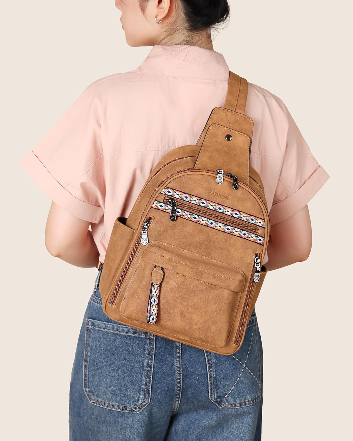 FADEON Large Sling Bag for Women, Leather Crossbody Purse Designer Anti Theft Sling Backpack, RFID Fanny Packs for Travel