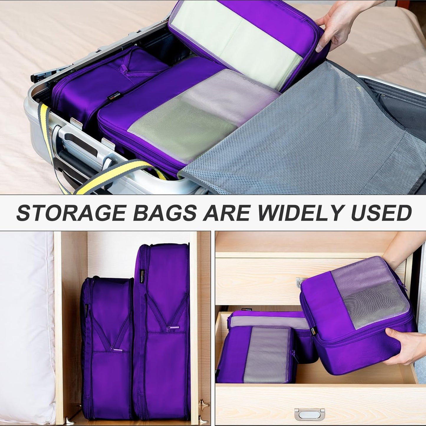 6 Set Compression Packing Cubes for Travel Essentials, Luggage Organizers for Suitcases (Lavender Purple)