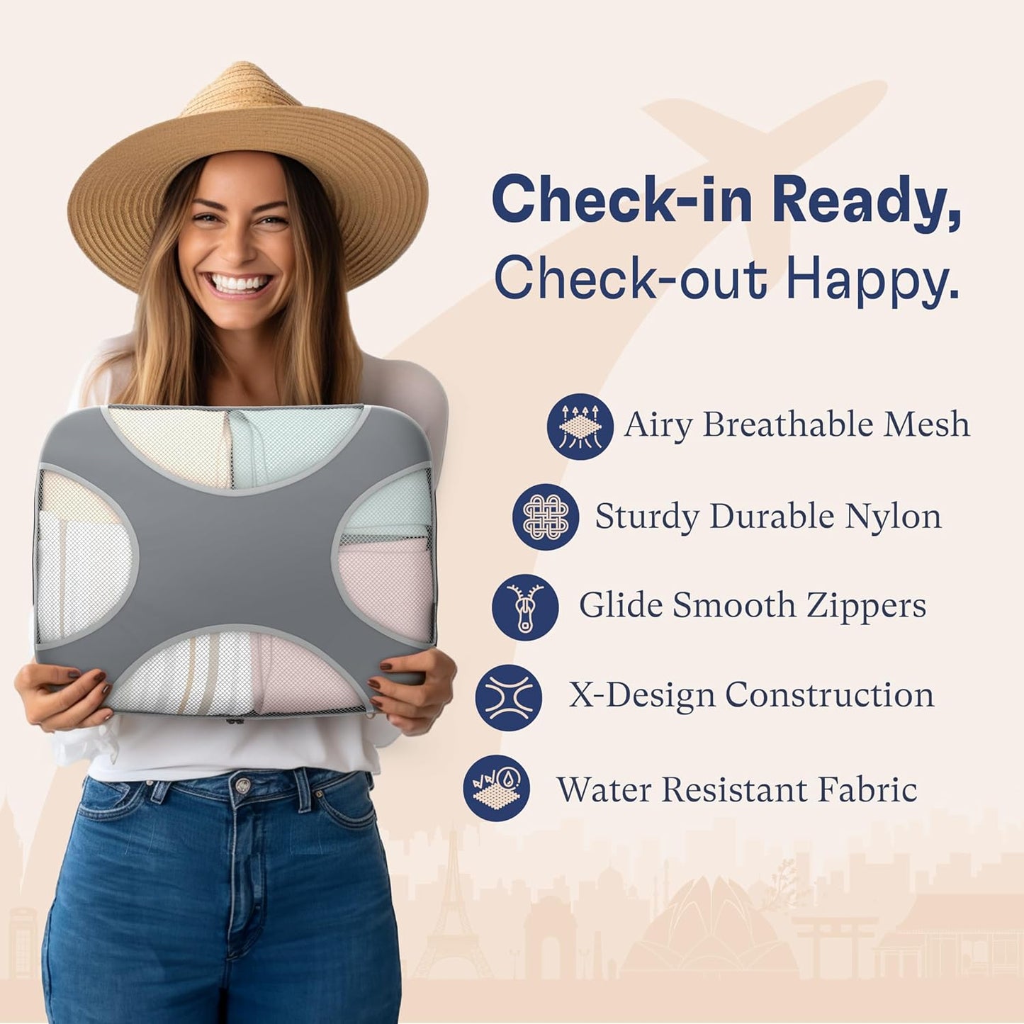 Shacke Premium 5 Packing Cubes Set - Lightweight Mesh Travel Luggage Organizers with Laundry Bag, 5-Piece Suitcase Storage System (Charcoal Gray)