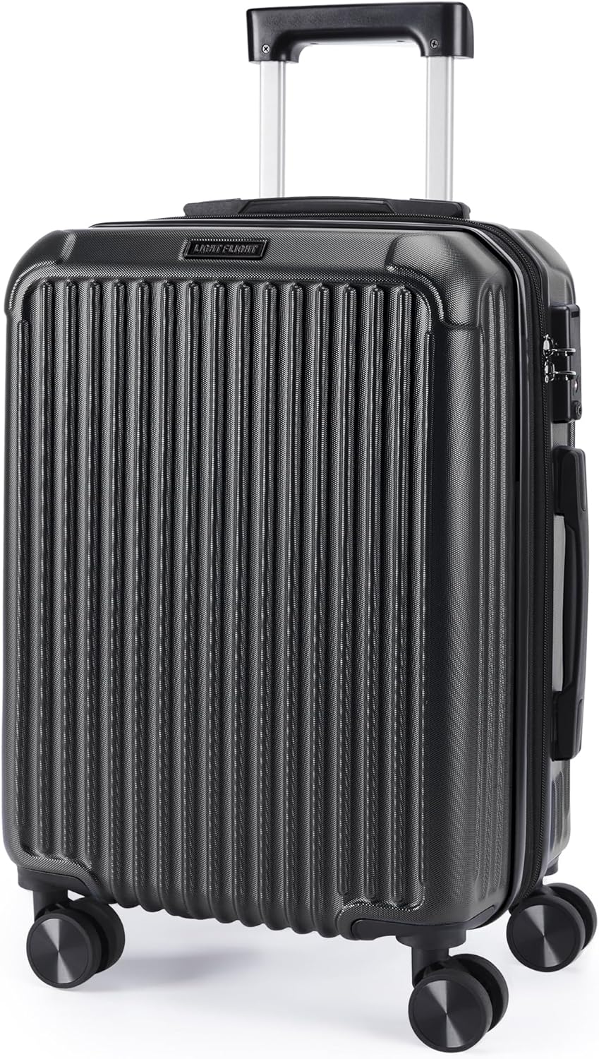 LIGHT FLIGHT Carry On Luggage 22x14x9 Airline Approved, Durable Hard Shell Carry On Suitcases with Wheels, Expandable Hardside Lightweight Travel Luggage with TSA Lock 20 Inch Carry on, Black