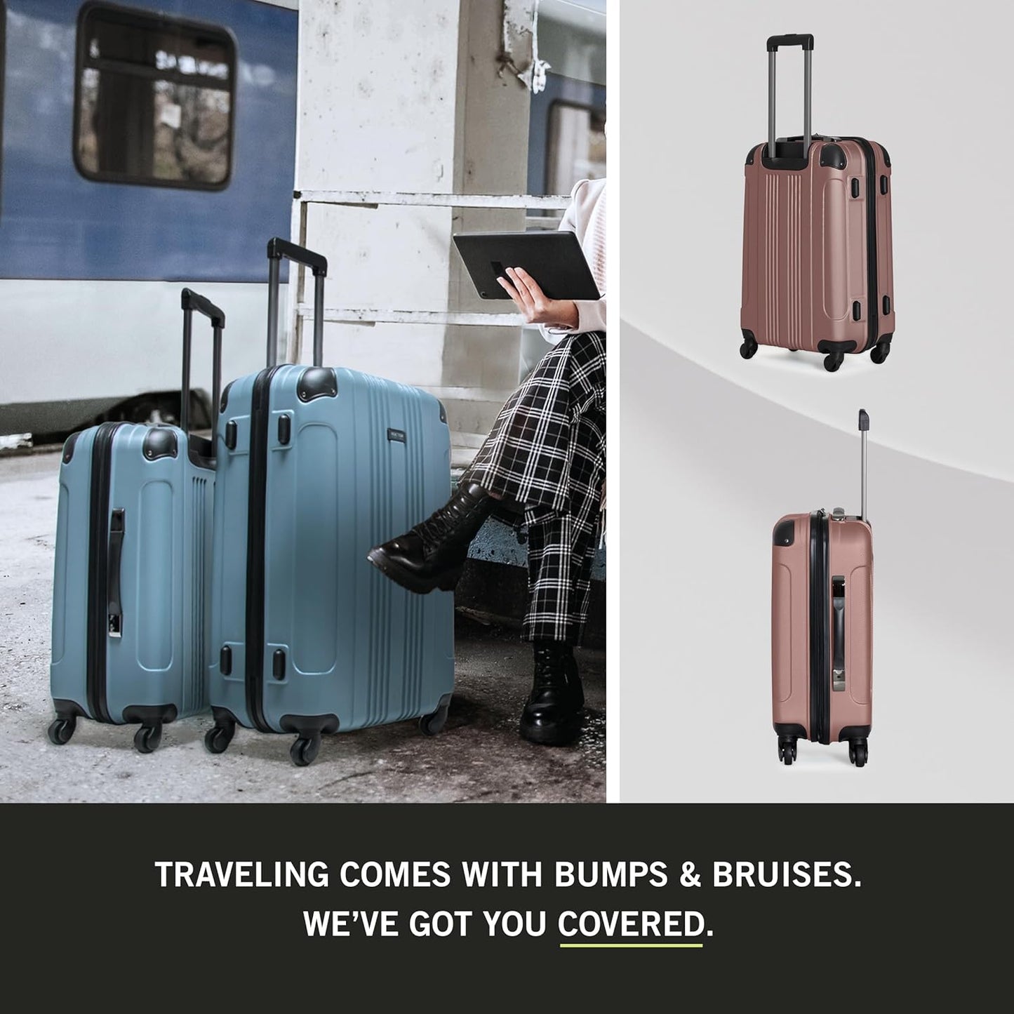 Kenneth Cole REACTION Out of Bounds Lightweight Hardshell 4-Wheel Spinner Luggage, Rose Gold, 3-Piece Set (20", 24", & 28")