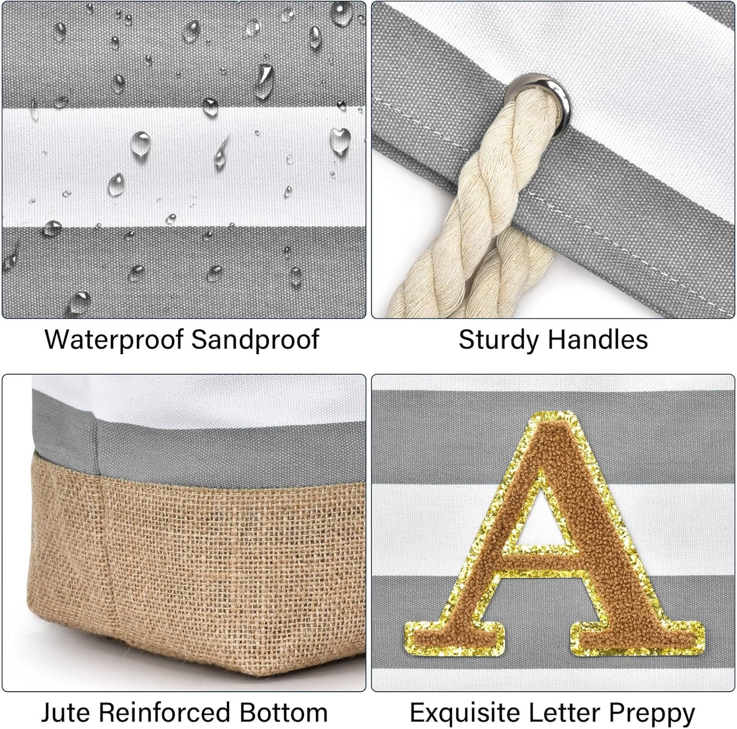 Becokan Beach Bag Initial Beach Tote with Makeup Bag for Travel Work Storage Personalized Birthday Gifts for Women Her