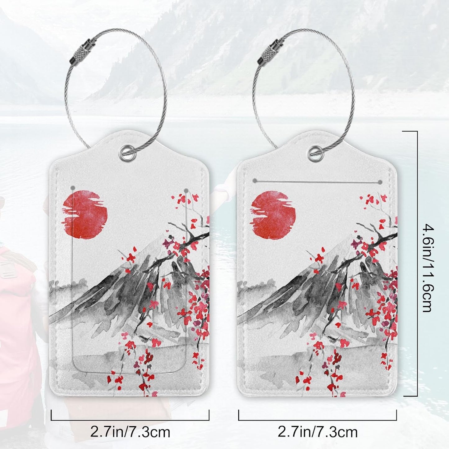 2Pcs Luggage Tag for Suitcase Japanese Cherry Blossom Cute Suitcase Tag with Privacy Flap & Name ID Label & Metal Loop,Travel Bag Luggage Tags for Women