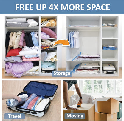 12 Pack Vacuum Storage Bags, Space Saver Vacuum Storage Bags, Vacuum Seal Bags for Clothing, Clothes, Comforters and Blankets, Hand Pump Included