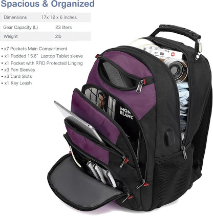 Boavan Laptop Backpack for men, 15.6 inch Laptop Bag with USB Port, Waterproof Travel Work Backpack Purse, Anti-Theft Teacher Nurse Doctor Casual Bookbags Office Business backpack，Purple Black