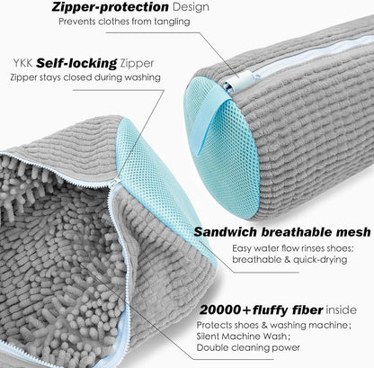 Shoe Washing Machine Bag,Laundry Shoe Bag for Washer and Dryer,Reusable Shoe Cleaning Bag for Sneakers,Tennis Shoes,With Self-locking Zipper, Microfiber Inside,Include Shoes Storage Bag (Grey(1PC))