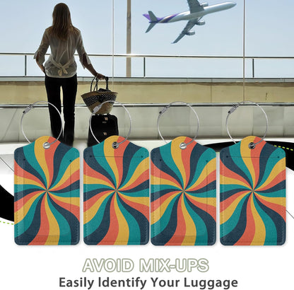 2 Pcs 70s Retro Wavy Luggage Tags,Cruise Vintage Twisted Ray Luggage Tag with Privacy Flap,Name Id Label and Steel Loop for Women Men Travel Bag Suitcase