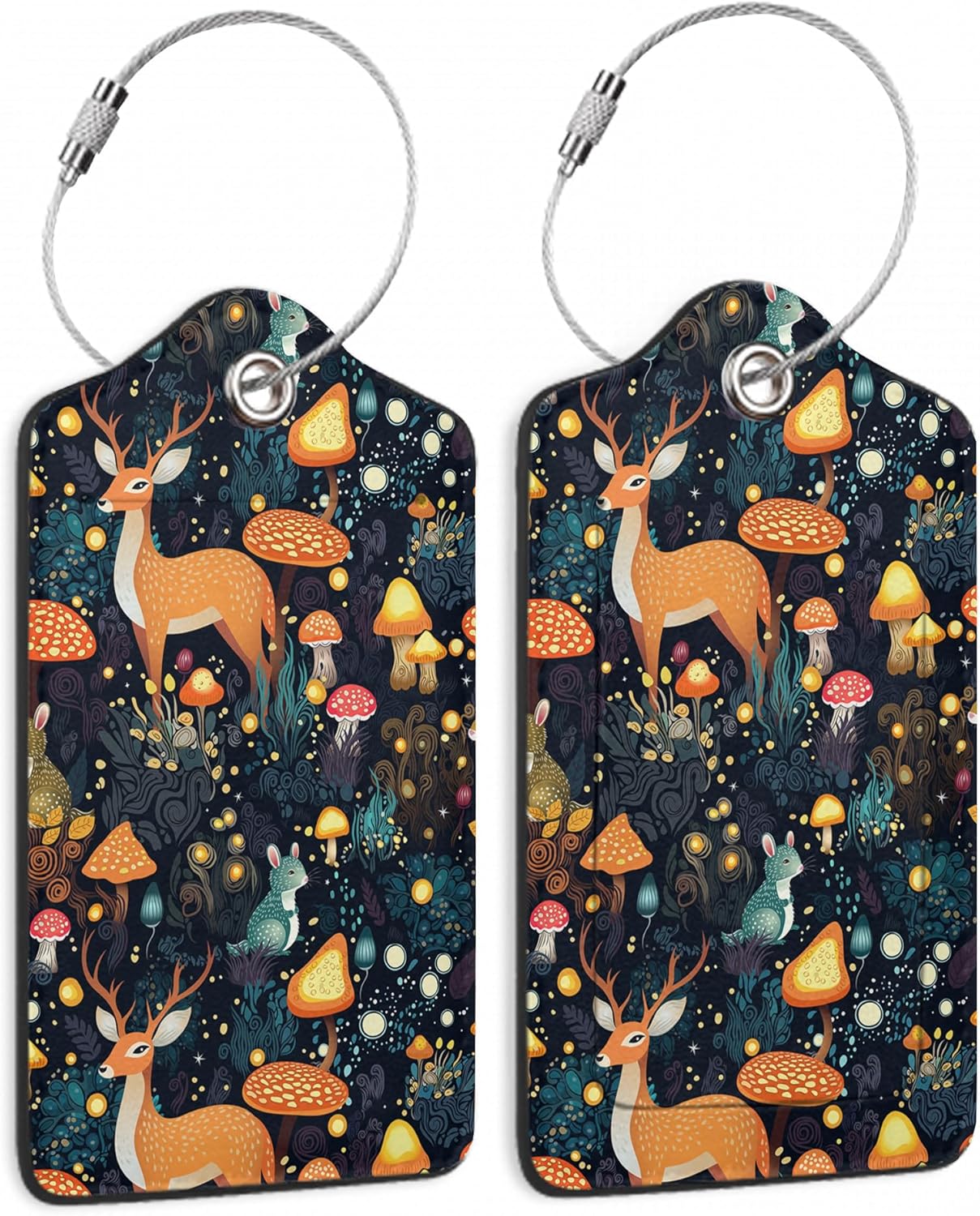 2 Pack Mushrooms Luggage Tag for Suitcases Deer Forest Animal PU Leather Bag Travel Suitcase ID Identifier Baggage Tags for Women Men Travel