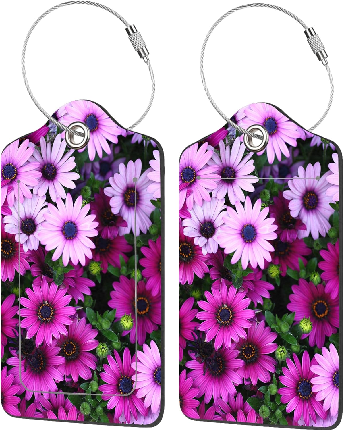 2 Pack Luggage Tags for Suitcases,Flowers Luggage Tag,PU Leather Id Label Luggage Tags with Stainless Steel Loop and Privacy Cover for Women Men Teens Travel