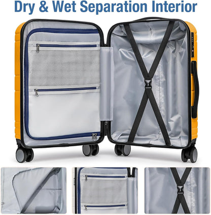 KYME Carry On Luggage 22x14x9 Airline Approved with TSA Lock Hard Shell Carry On Suitcase Lightweight Suitcases with Wheels Small Luggage for Men Women,Carry-On 20 Inch,Yellow