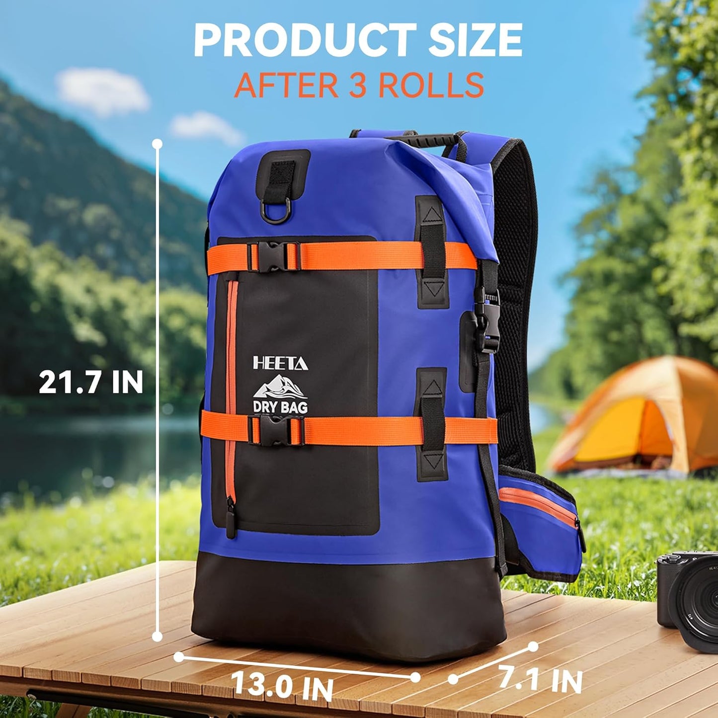 HEETA Dry Bags Waterproof Backpack 40L for Men & Women, Roll Top Heavy Duty Cushioned Hiking Backpack for Kayaking Boating Paddle Boarding Fishing Travel Camping Beach Vacation Cruise Ship Essentials