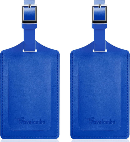 Travelambo Luggage Tags for Suitcases Faux Leather Privacy Protection 2 Pack Bag Tags Travel Accessories Essential, Fresh Blue