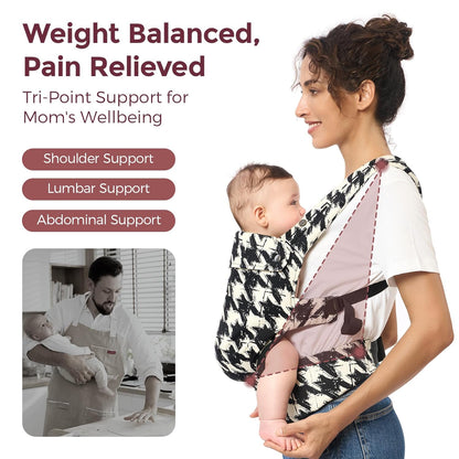Momcozy Baby Carrier - Ergonomic, Cozy and Lightweight Carrier for 3-24 Months, Effortless to Put On, Ideal for Hands-Free Parenting, Enhanced Lumbar Support, Houndstooth