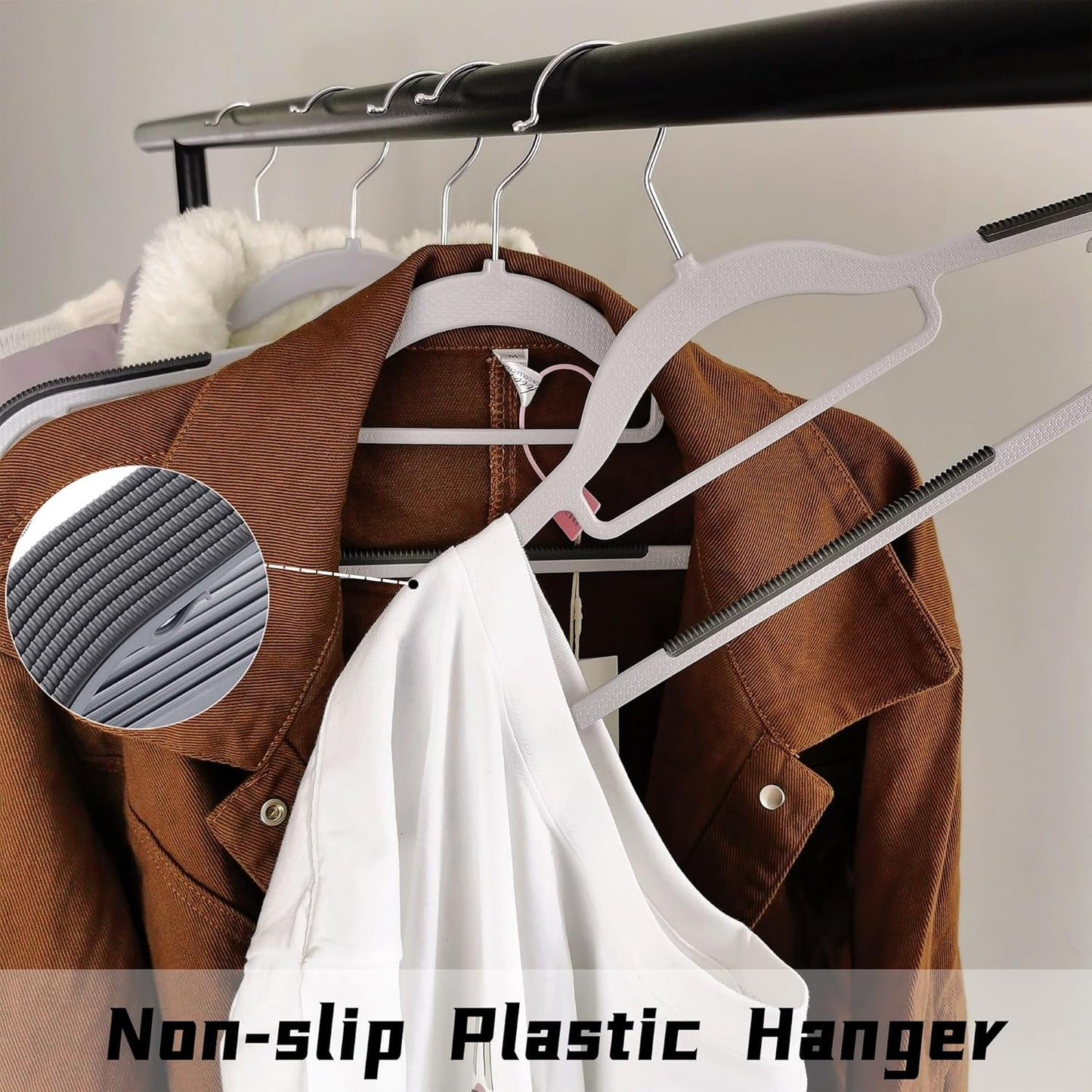 50 Pack Plastic Clothes Hangers Non Slip - 16.5 Inch Slim Space Saving Hangers for Closet, Heavy Duty Non-Slip Garment Hangers with 360° Swivel Hooks