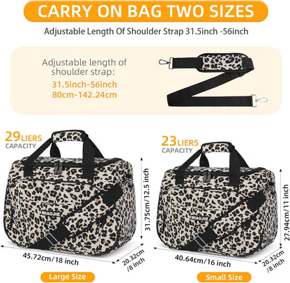 Underseat Carry On Luggage Lightweight Travel Tote Weekender Bag Overnight Duffle Bag for Travel, Travel Essentials Personal Item Travel Bag for Women and Men,Leopard-16Inch