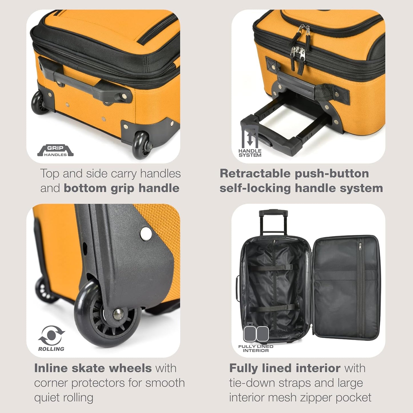 U.S. Traveler Rio Fabric Expandable Carry-on Luggage, Rolling Suitcase, Orange, 2 Wheel Set