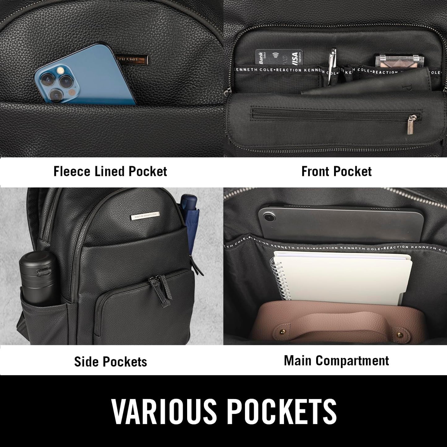 Kenneth Cole REACTION Marley Backpack, Black, 15" Laptop