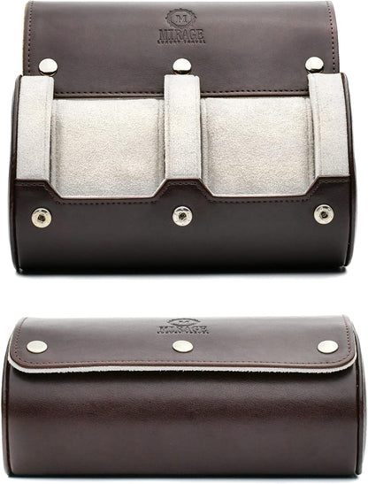 2 Watch Travel Case for Men - Mirage Watch Roll Gift Accessory - Espresso/Ivory Vegan Leather