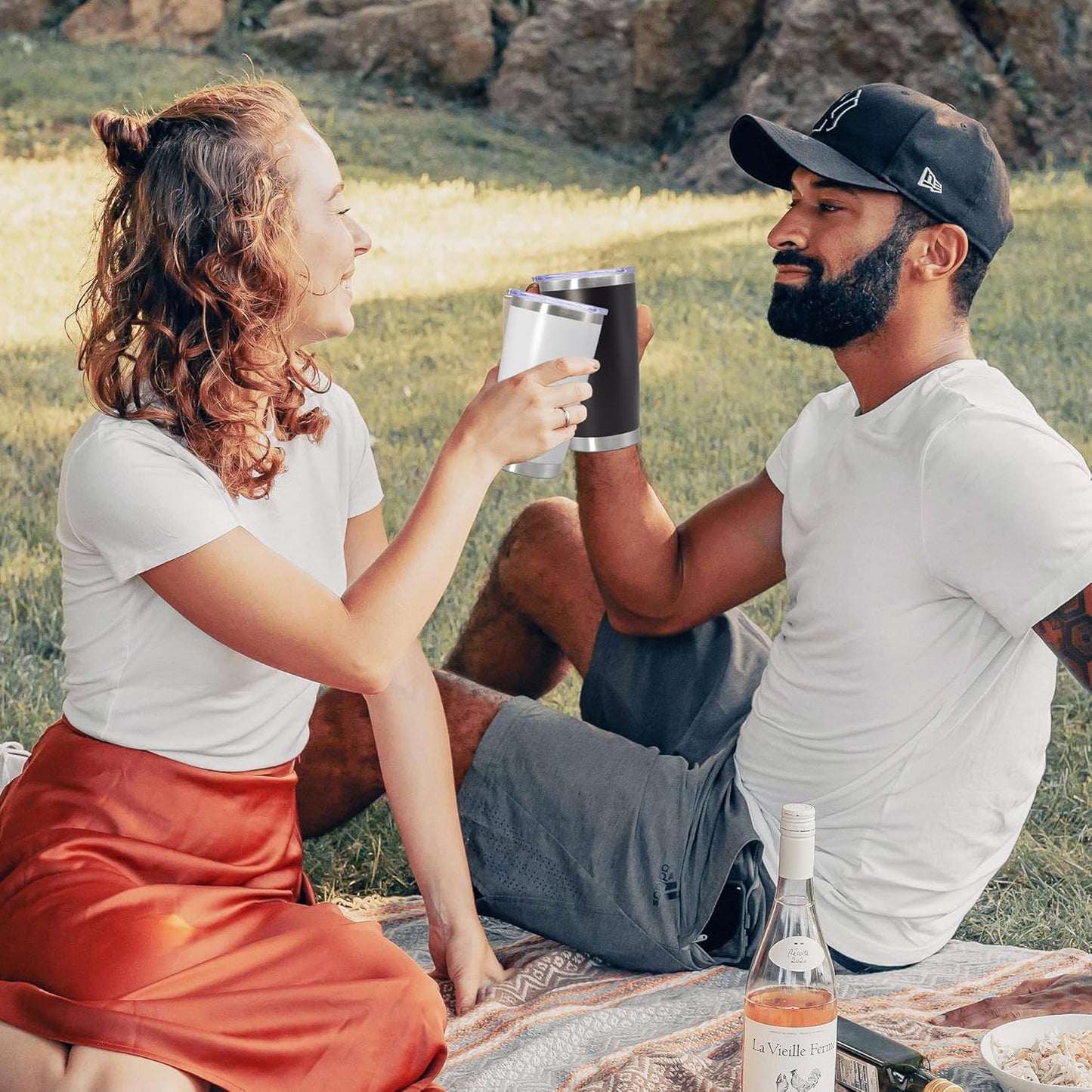 20 oz Tumbler Coffee Tavel Tumblers Bulk with Lid Stainless Steel Double Wall Vacuum Insulated Mug Powder Coated Cups fit Car Cupholder for Hot and Cold - White, 8Pack