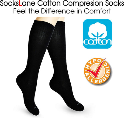 Cotton Compression Socks for Women & Men. 15-20 mmHg Support Knee-High Color Dots X/W