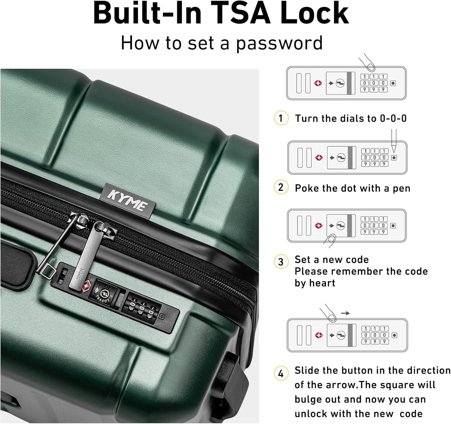 KYME Luggage Sets 2 Piece Hardshell 22"/26" Suitcase with Spinner Wheels Hardside Suitcases Sets with TSA Lock Lightweight Travel Luggage Set with Cup Holder for Women Men Green