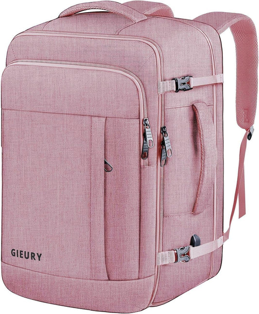 Carry On Backpack for Women, 50L Travel Backpack Flight Approved, Expandable Backpack For Airplanes, 17 Inch Laptop Backpack, Luggage Suitcase Daypack Lightweight Business Weekender Bag, Pink