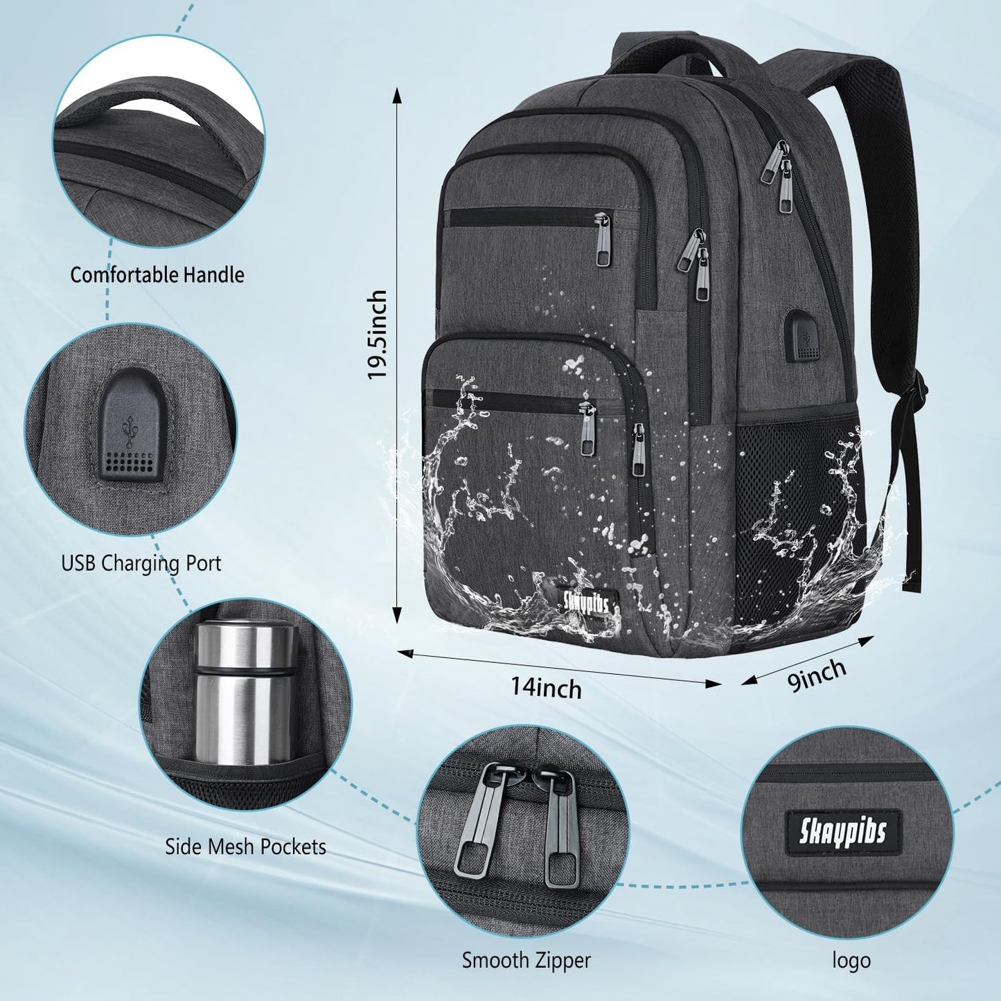 Backpck for Men Women, School Backpack for Boys Girls Teen, 15.6 inch Laptop Back Pack with USB Charger Port, Bookbag with USB Charger for travel, Work backpack,book bag, Mochilas para hombres Black