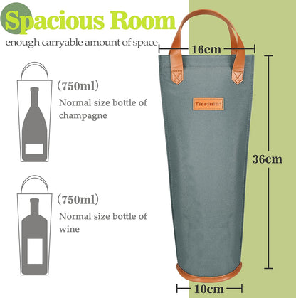 Tirrinia Single Wine Carrier Tote, Insulated Wine Cooler Bag for Travel, Picnic, & Wine Gifts – Thermal Padded Wine Bottle Holder Tote for Men & Women, Wine Gift for Wine Lovers,Gray