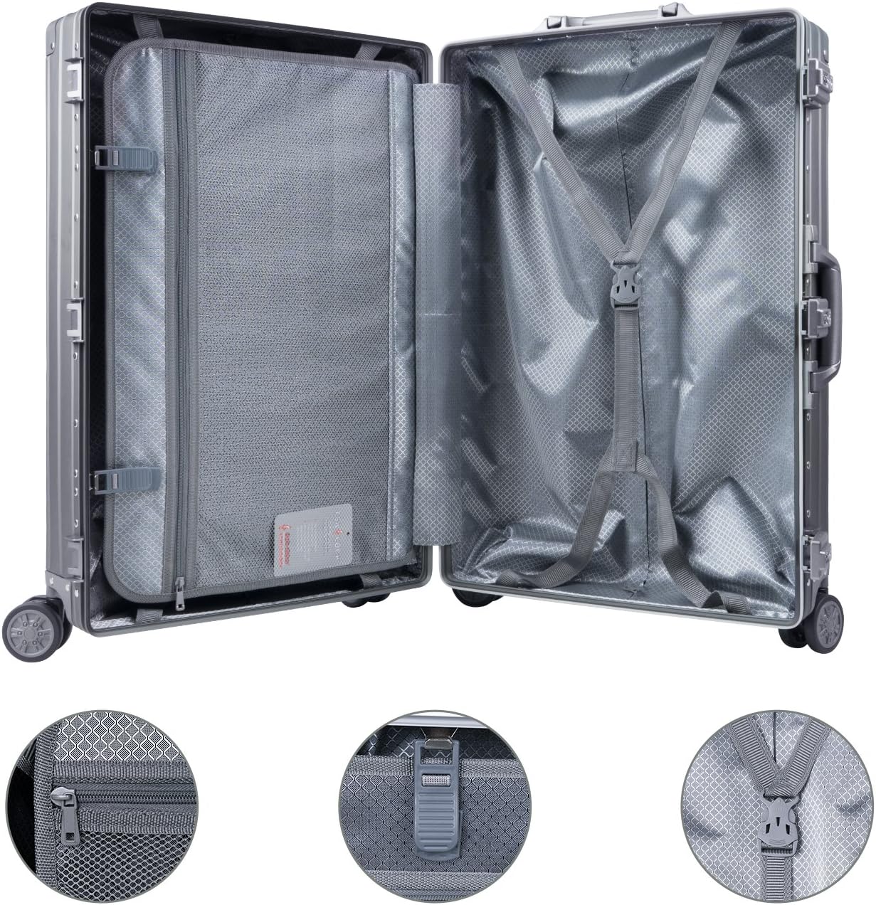 TRAVELKING All Aluminum Carry On Luggage Zipperless Hard Shell Luggage Case with TSA Lock Spinner Alloy Metal Suitcase (Silver, 20")