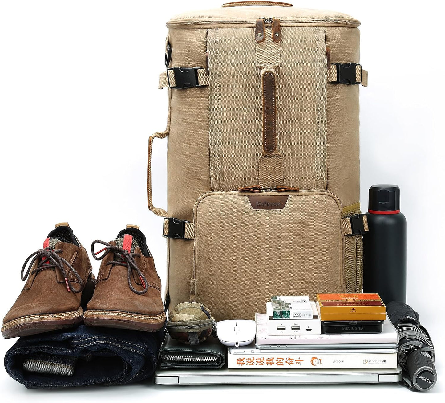 G-FAVOR 40L Travel Backpack, Vintage Canvas Rucksack Convertible Duffel Bag Carry On Backpack Fit for 17.3 Inch Laptop Bag