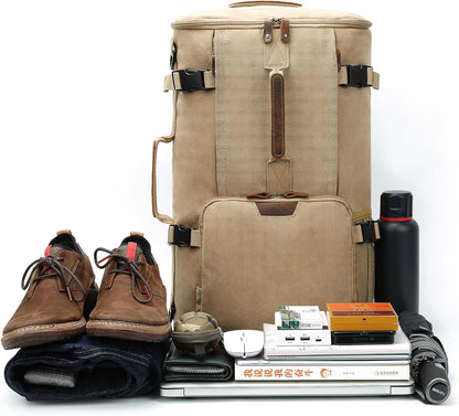 G-FAVOR 40L Travel Backpack, Vintage Canvas Rucksack Convertible Duffel Bag Carry On Backpack Fit for 17.3 Inch Laptop Bag