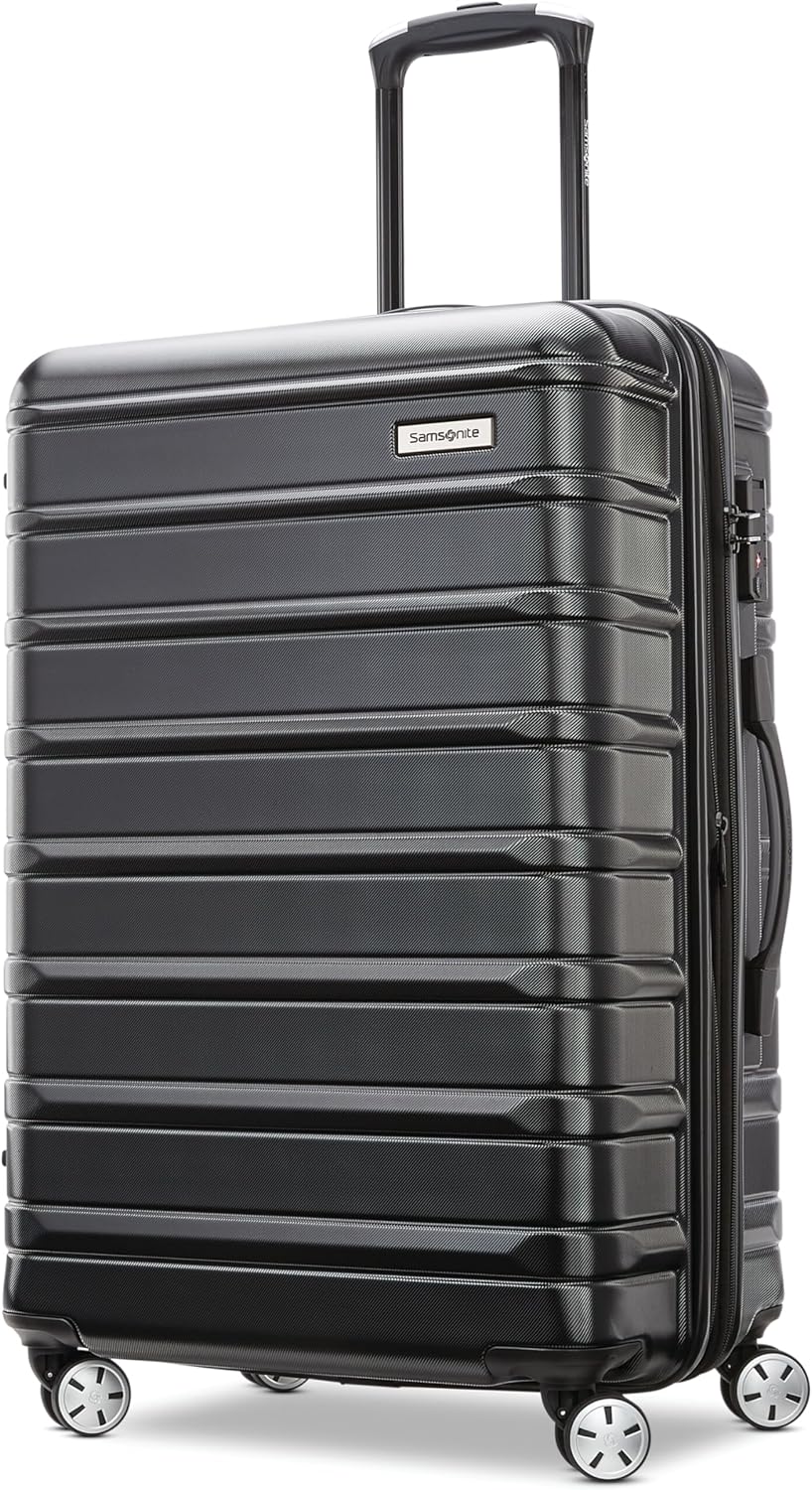 Samsonite Omni 2 24-Inch Medium Checked Hardside Luggage with 360° Spinner Wheels - Scratch Resistant Hardshell - TSA Lock - Expandable Polycarbonate Shell for Lightweight Travel - Midnight Black