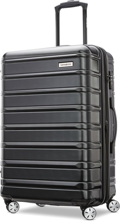 Samsonite Omni 2 24-Inch Medium Checked Hardside Luggage with 360° Spinner Wheels - Scratch Resistant Hardshell - TSA Lock - Expandable Polycarbonate Shell for Lightweight Travel - Midnight Black