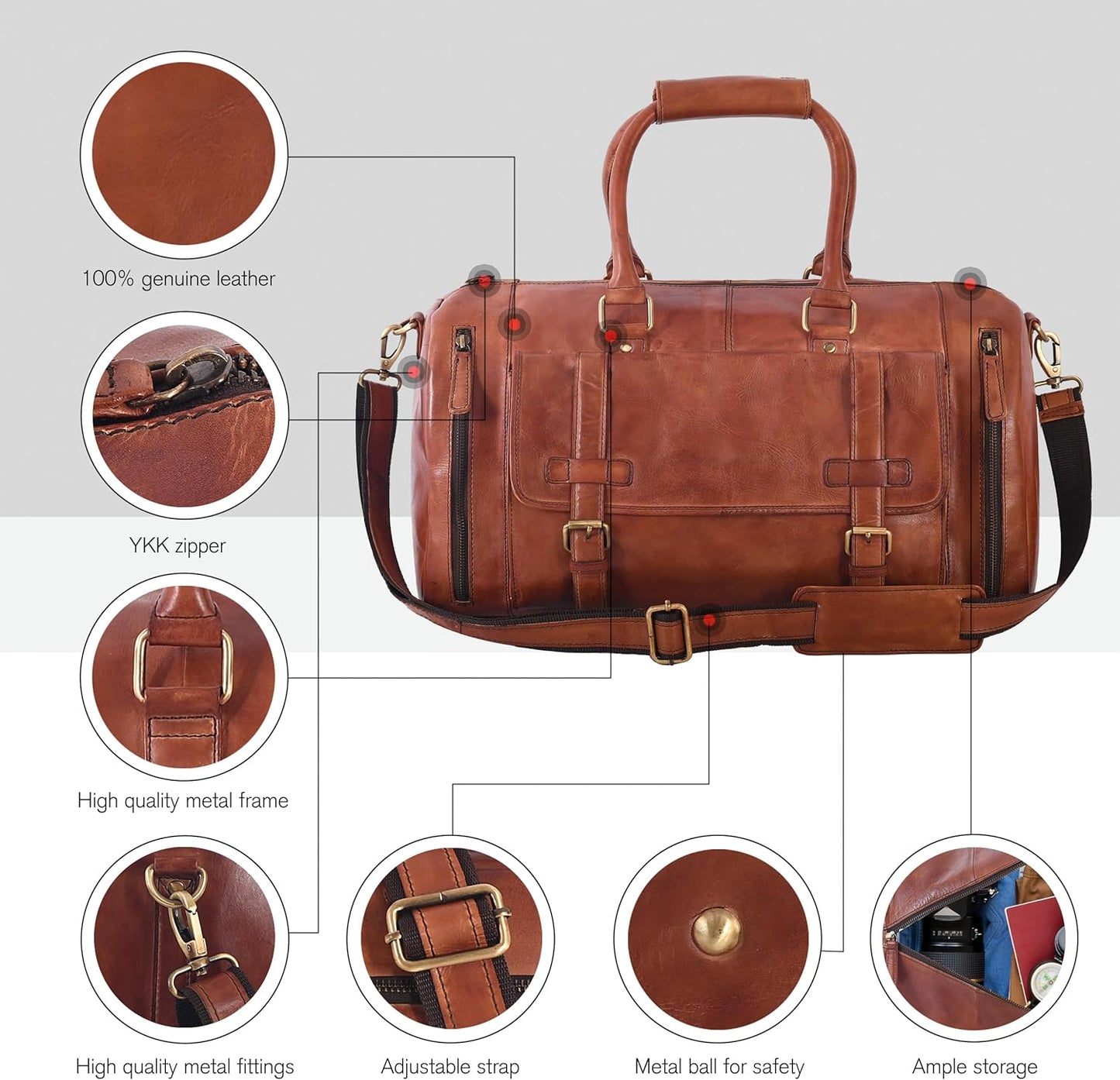 Genuine Leather Duffle Bag for Men | Vintage Weekender Travel Bag | Overnight Carry-On Luggage | Handmade Leather Gym Bag for Men