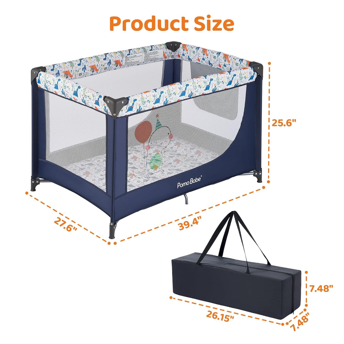 Pamo Babe Travel Foldable Portable Bassinet Baby Infant Comfortable Play Yard Crib Cot with Soft Mattress Breathable Mesh Walls, and Carry Bag Blue