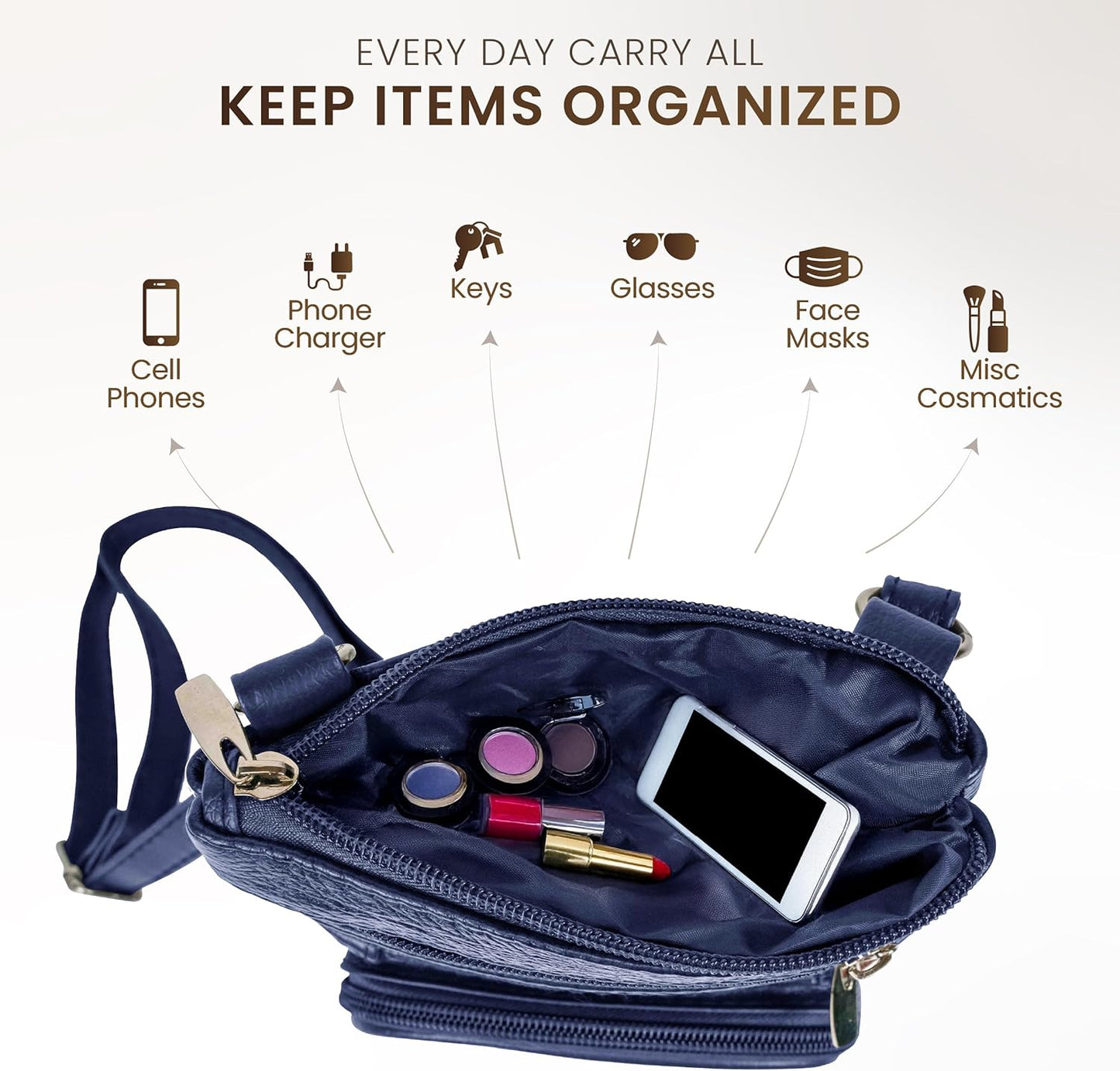 Krediz leather Crossbody Purses for Women, Multi Pocket Crossbody Purse with Adjustable Strap, Soft & Durable Leather Purse