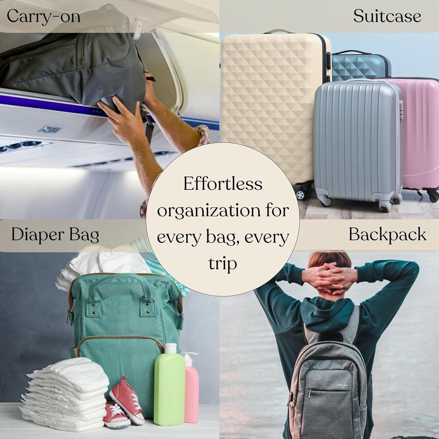 9 Set Packing Cubes - Suitcase Organizer, Cute Packing Cubes, Travel Bags Organizer for Luggage with Hanging Toiletry and Shoe Bag, Travel Essentials for Women, Men and Kids -Pink