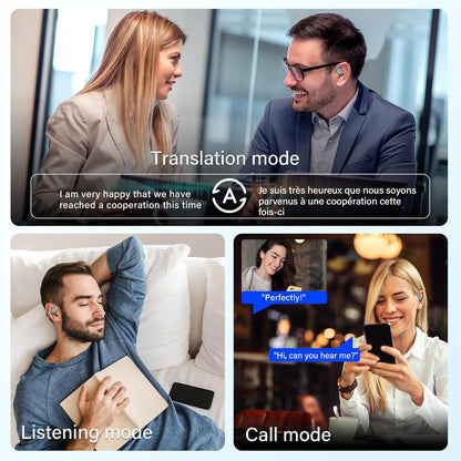 AI Translation Earbuds Real Time, 164 Language Translator Earbuds, 3-in-1 Bluetooth 5.4 Translation Headphones with 5 Translation Modes, 48H AI Ear buds Translator Device for Business/Learning, Grey