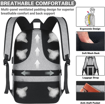 AMBOR Travel Laptop Backpack, 15.6-17.3 inch Anti Theft Business Laptop Backpack with USB Charging Port and Headphone Interface, Backpack for Men & Women, Grey