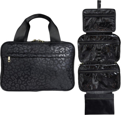 Nicole Miller New York Once Upon a Rose Makeup Bag, Multifunctional Travel and Toiletries Bag, Cosmetics Essentials Accessories Bag, Luxurious, Classic, Chic, and Stylish, Black Cow