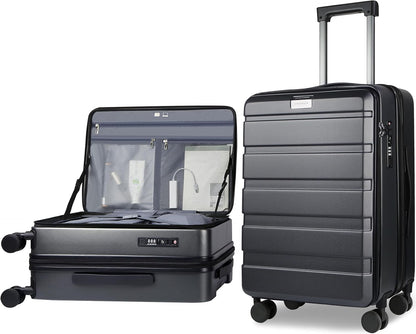 KROSER Carry On Luggage with Spinner Wheels & Built-in TSA Lock, Expandable Top Loading Hard Shell Suitcase Large Capacity Durable Rolling Luggage with USB Port, Carry-On 20-Inch, Steel Grey