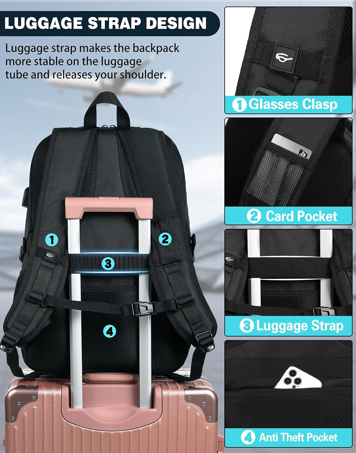 ProEtrade Travel Backpack, Extra Large Laptop Backpack School Business Anti Theft TSA Approved College Work Computer Bag Fits 17 Inch Laptop with USB Charging Port Bookbag for Women Men(Black)