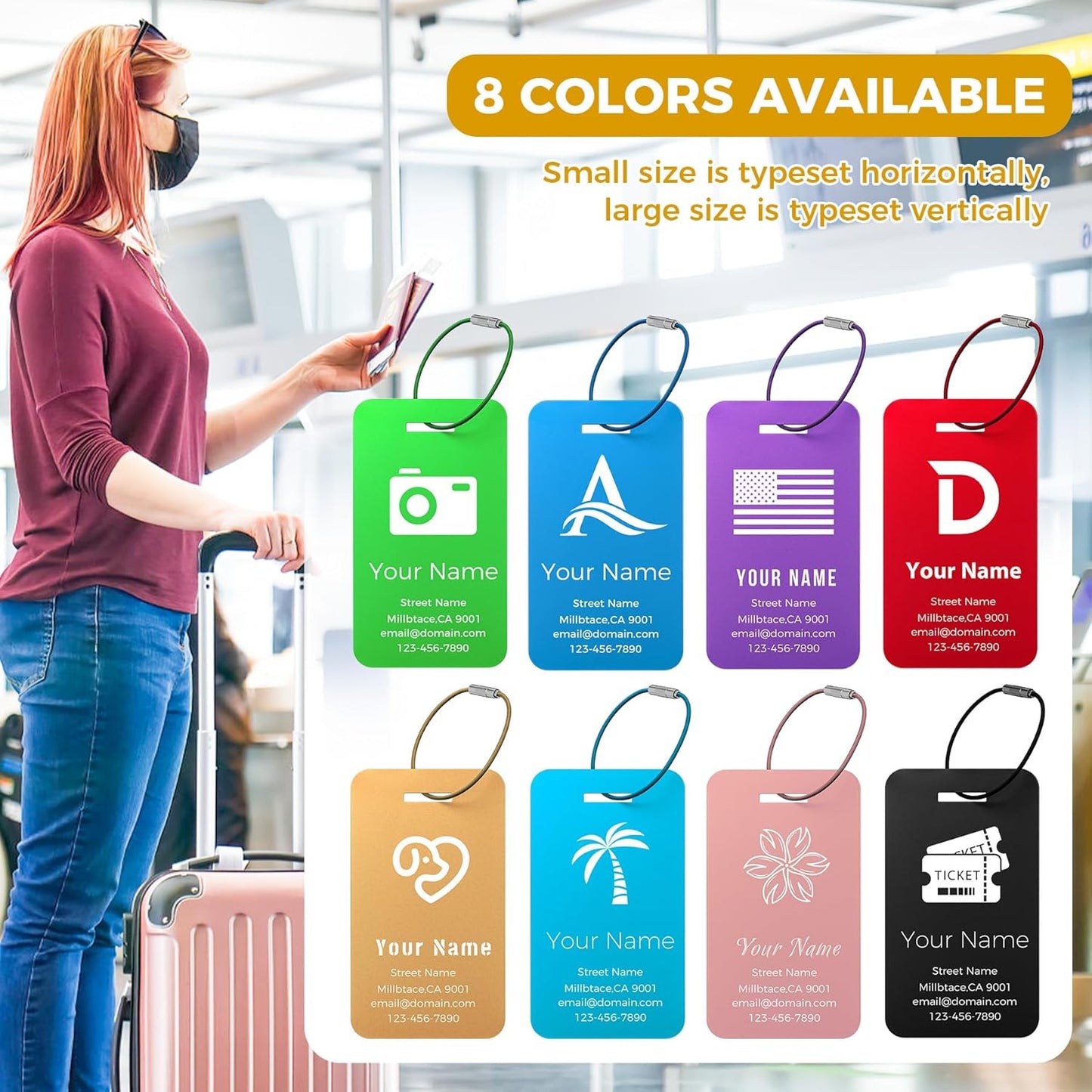 Personalized Luggage Tags, Custom Luggage Tags 4 Pack TSA Approved Double Sided Laser Engraving, Metal Luggage Tag for Suitcases with Stainless Loops, Name Tag for Bags, Backpacks (Gold)