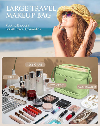 Cool Gifts for College Girl, Initial Large Makeup Bag, Bride To Be Gifts, Double Layer Cosmetic Bag, Waterproof PU Travel Toiletry Bag for Bachelorette Party Women Wedding Bridal, Bride Gifts