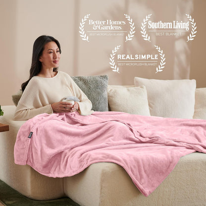 Bare Home Fleece Blanket - Extra Long - Light Pink - Throw for Bed, Sofa, Couch, Movie Night, Camping, and Travel - Microplush - Cabin Blanket (Twin/Twin XL, Light Pink)