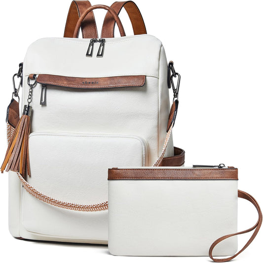 Shrrie Vegan Leather Laptop Backpack for Women 15.6 inch Work Backpack Fashion Travel Backpack Purse for Travel College Work