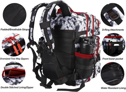 LHI Military Tactical Backpack for Men and Women 45L Army 3 Days Assault Pack Bag Large Rucksack with Molle System Black and white
