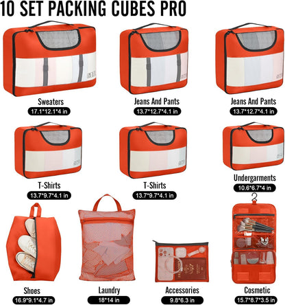 Veken 10 Set Packing Cubes for Travel Essential, Suitcase Organizer Bags in 4 Sizes, Carry-On Luggage Accessories with Large Laundry & Hanging Toiletry Bag, Must-Have for Airplane, Road Trip & Camping