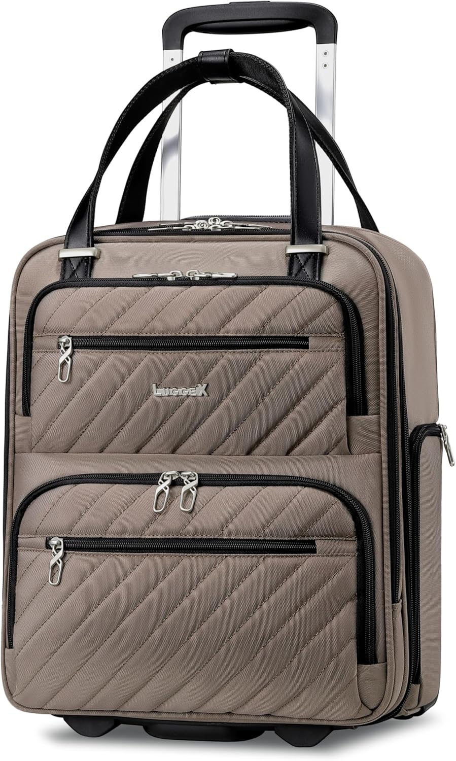 LUGGEX Underseat Carry On Luggage with Wheels, Stylish Lightweight Under Seat Luggage, Soft Sided Personal Item Suitcase for Short Trip (Cafe Latte, 16 Inch)